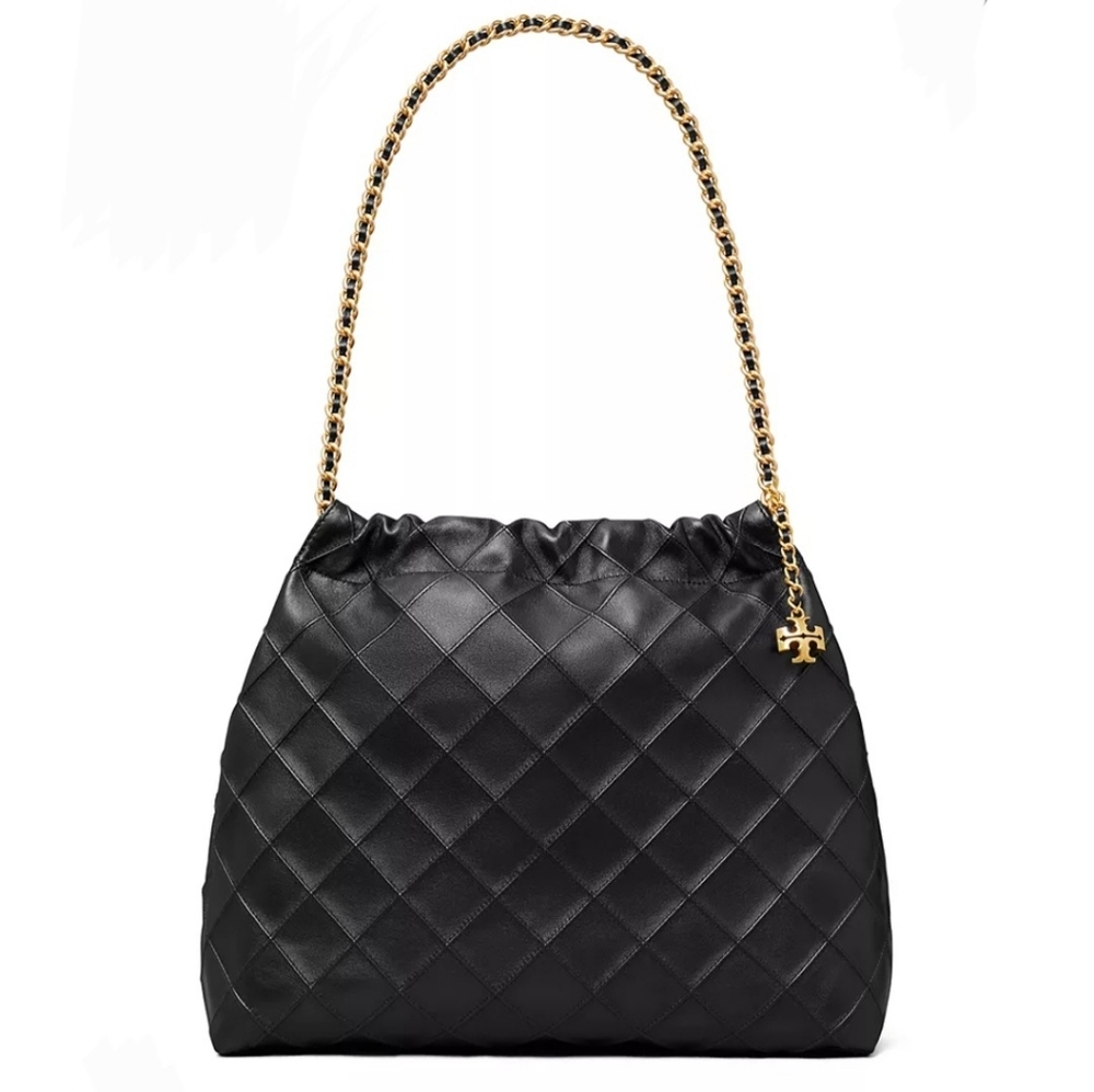 TORY BURCH FLEMING SOFT HOBO BAG Black Quilted